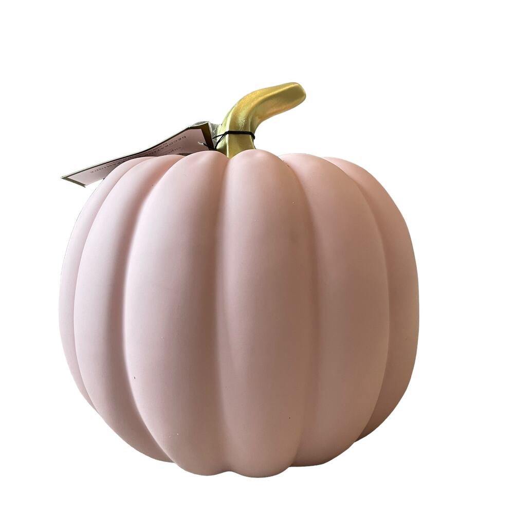 CUPCAKES & CASHMERE Pink Ceramic Pumpkin Gold Stem Posh Fall Decor New - Picture 11 of 14